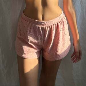 Vintage Pink Eyelet Lace Mini Shorts, Coquette Loungewear, Women's Size S